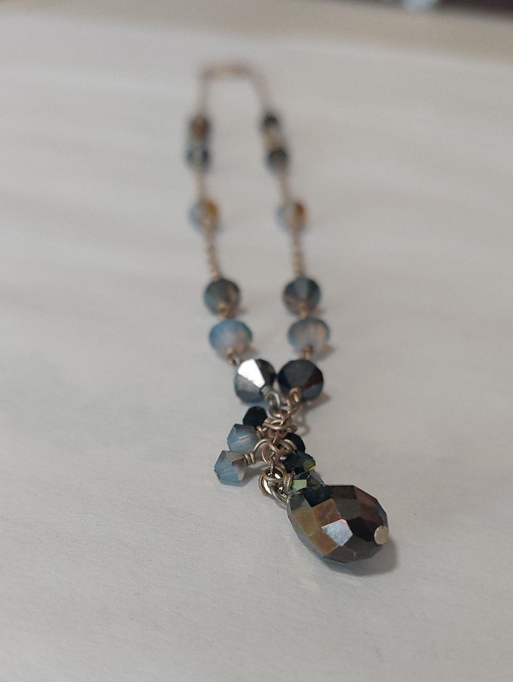 Gold With A Brown Tear Drop Crystal & Faceted Bead Necklace - Women's Jewelry.